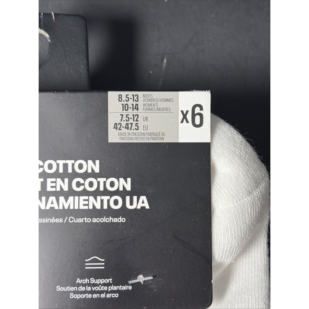 Under Armour Training Cotton 6-Pairs Men's Quarter Socks 8.5 - 10 - White - Picture 4 of 4